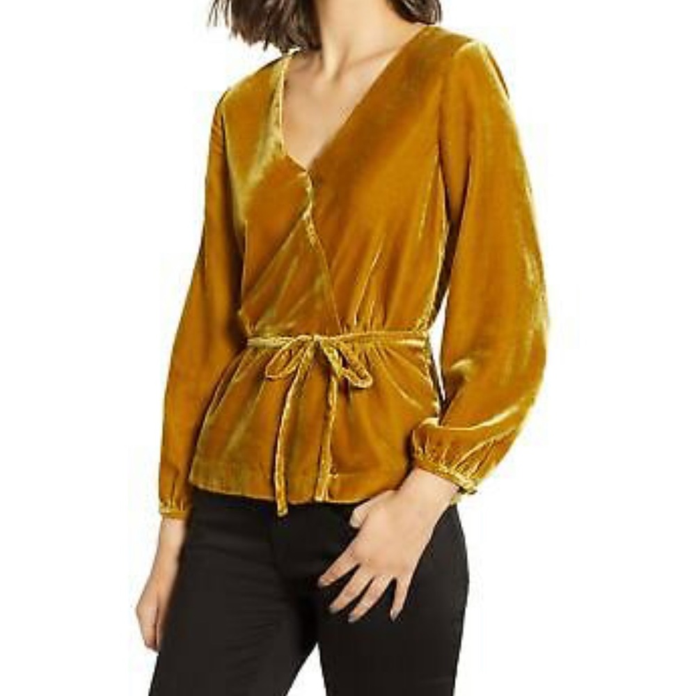 NWT J.Crew Gold Velvet Faux wrap top